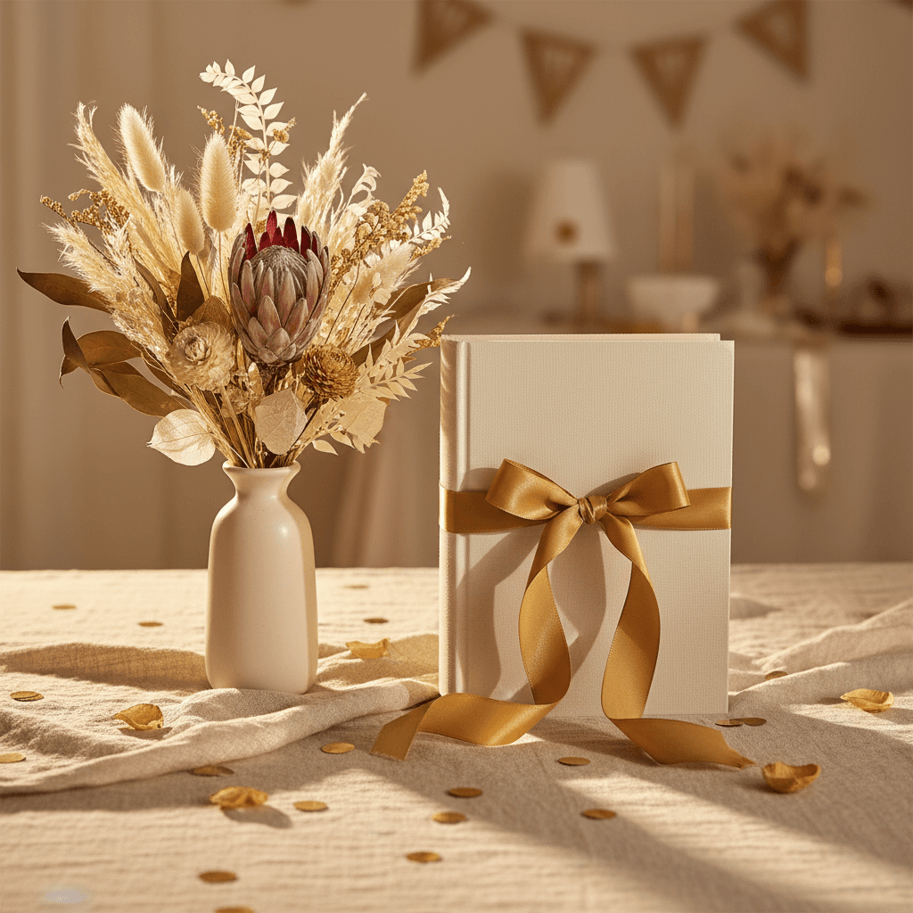 Table dressée pour un anniversaire élégant avec bougies et fleurs blanches — célébration des 60 ans
