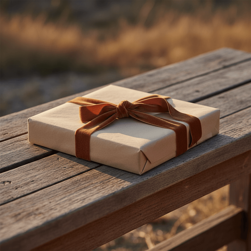 Petits cadeaux enveloppés dans du papier de couleur sur une table en bois, aspect artisanal