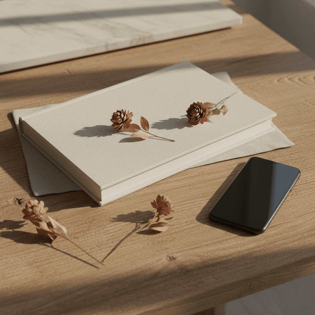 Téléphone Huawei posé sur un bureau avec l'application WhatsApp ouverte, lumière naturelle de bureau