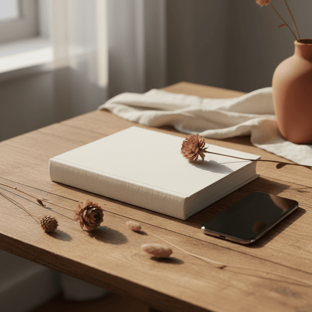 Téléphone Xiaomi posé sur une table avec l'application WhatsApp ouverte, fond neutre