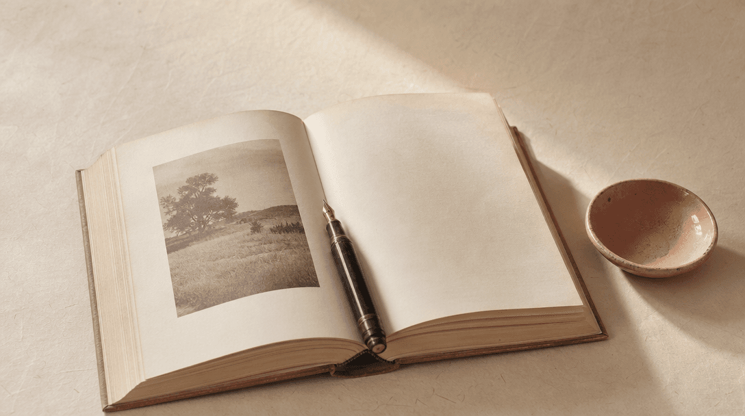 Livre photo et livre de messages posés côte à côte sur une table en bois clair