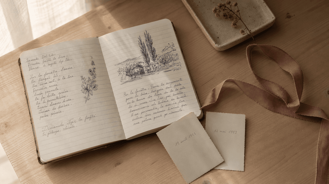 Vieilles photographies et lettres éparpillées sur une table en bois