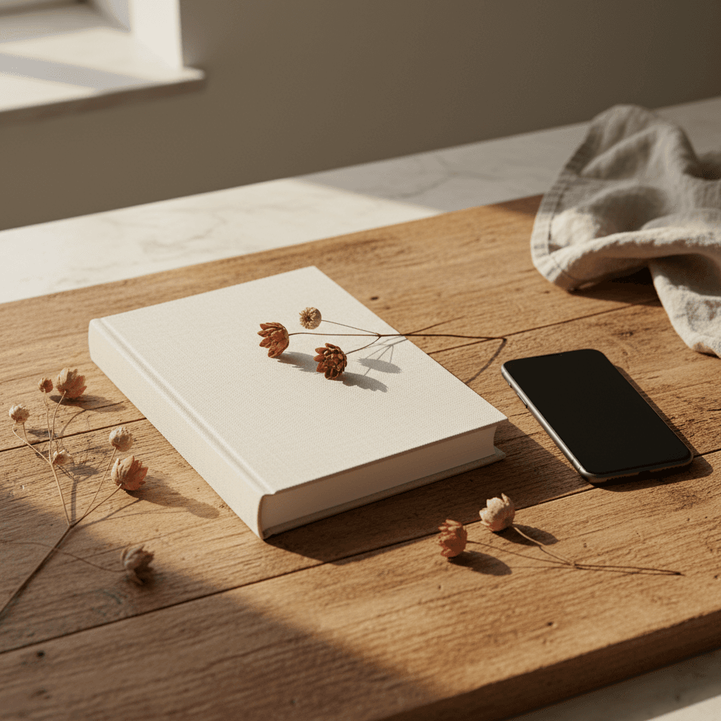 Smartphone posé sur une table montrant l'interface de messages Instagram, fond clair