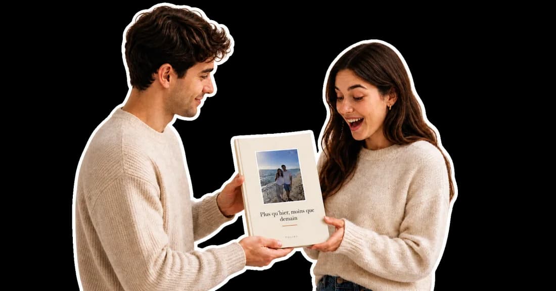 Un couple découvre son livre Foliry personnalisé