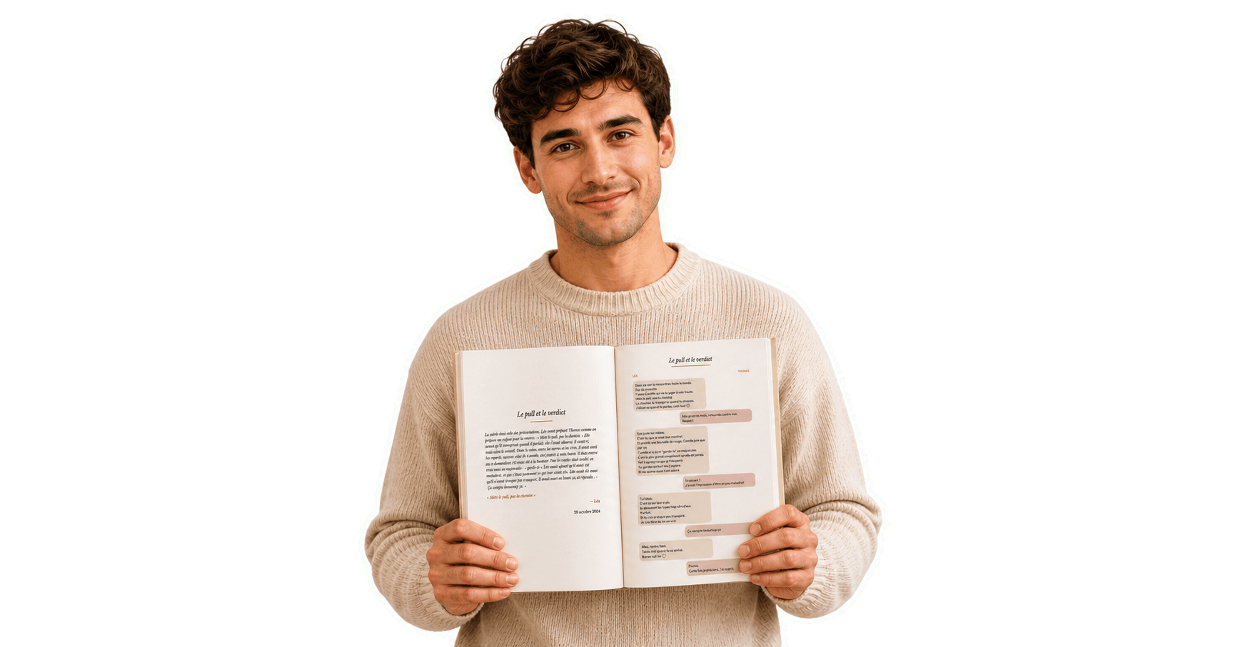 Un homme présente un livre Foliry ouvert