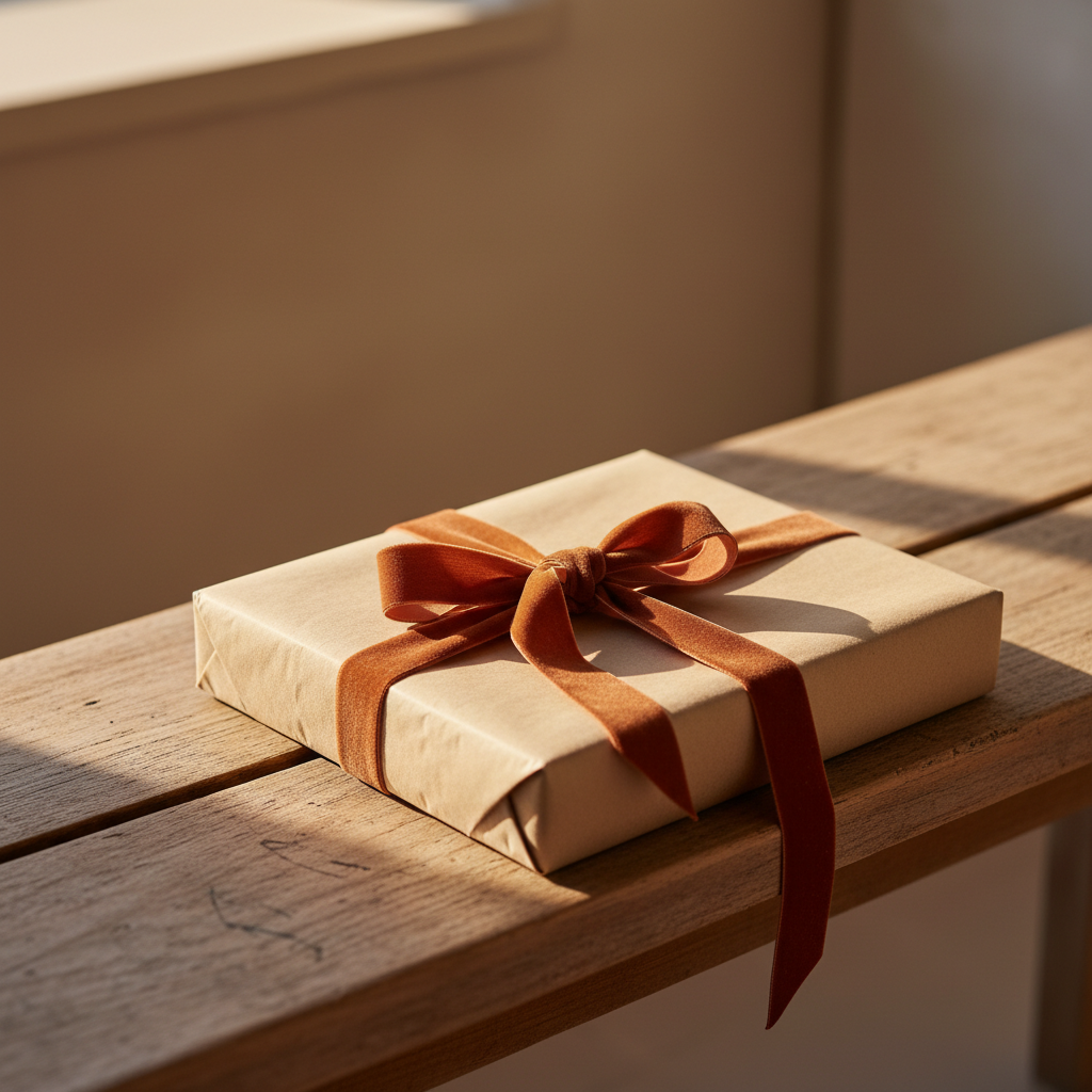 Salon moderne avec une plante verte au premier plan, une bougie allumée et un livre relié posé sur la table basse