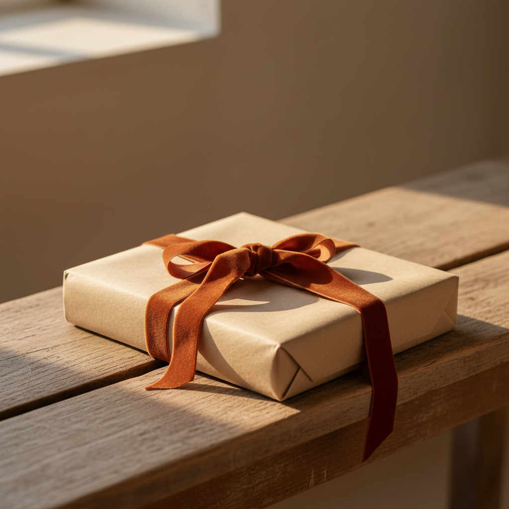 Femme souriante tenant un livre relié, lumière chaleureuse, ambiance sereine