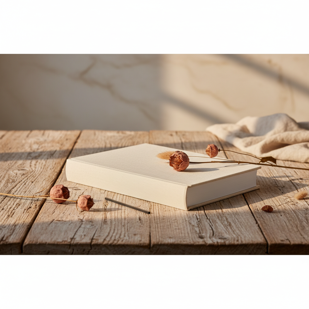 Plusieurs livres reliés étalés sur une table familiale, entourés de photos et de petits mots manuscrits