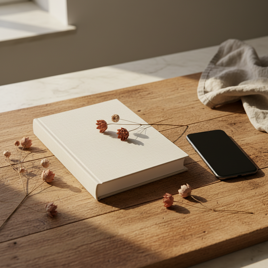 Smartphone posé sur une table montrant l'interface de messages Instagram, fond clair
